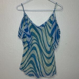 Mimi Maternity Y2K 100% Silk Cold Shoulder Blouse Size Medium Blue Disco